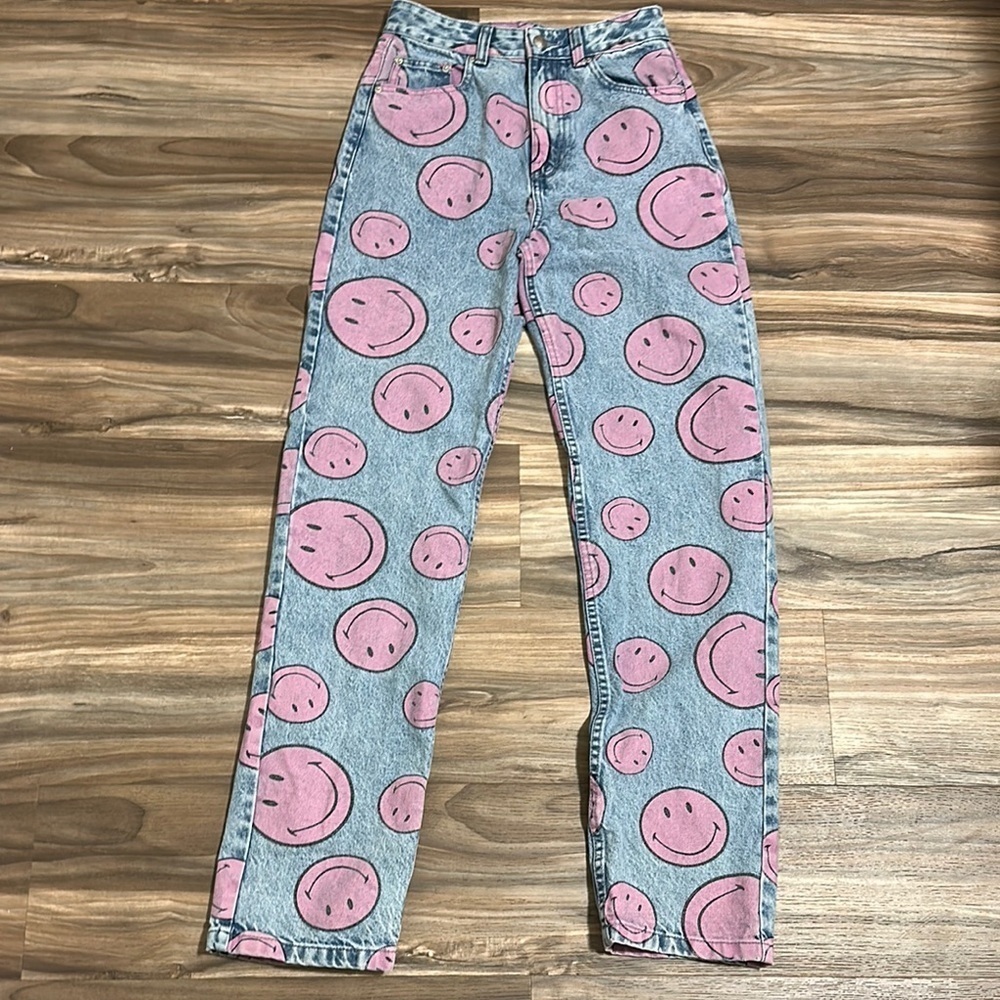 Bershka Smiley Original Jean Womens 4 HIGH RISE Y2K Straight Cotton Denim Pant